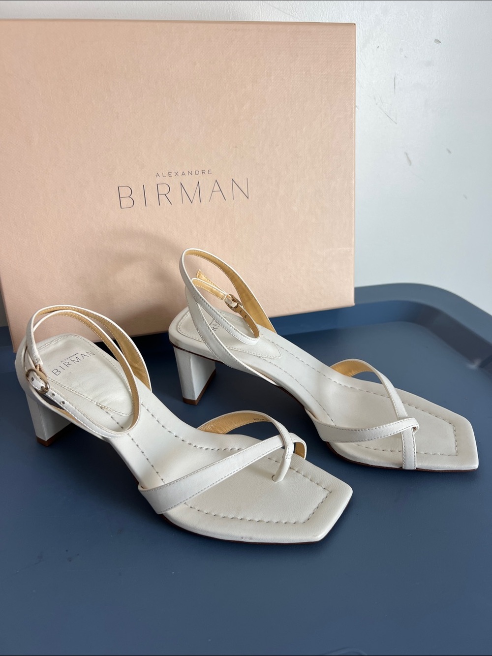 Alexandre Birman nelly square toe 50 white leather sandals heels 36